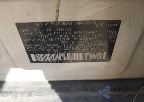 2015 Subaru Outback 2.5I Premium z USA, uszkodzony, nr VIN 4S4BSACC7F3260865